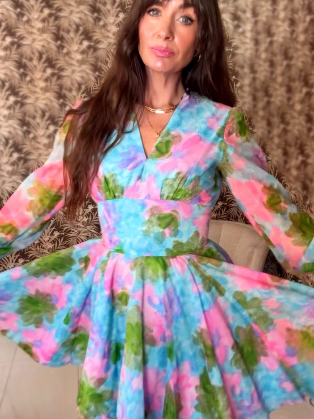VTG Vintage altered 1960s Floral Dress in vibrant Pink, Blue & Green